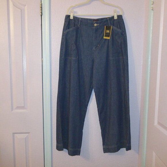 Lee Women's Wide Leg Trouser Jeans Size 16 Dark Wash High Rise Drapey 36x30 NWT - Picture 3 of 13
